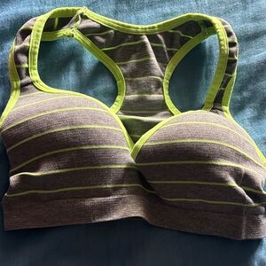 Striped Racerback Sports Bra - Green and Gray